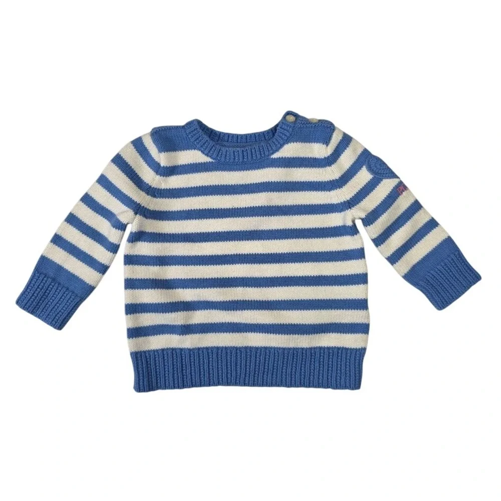 Ralph Lauren Size 6M‎ Baby Girls Blue White Stripe Cotton Sweater Heart Patch